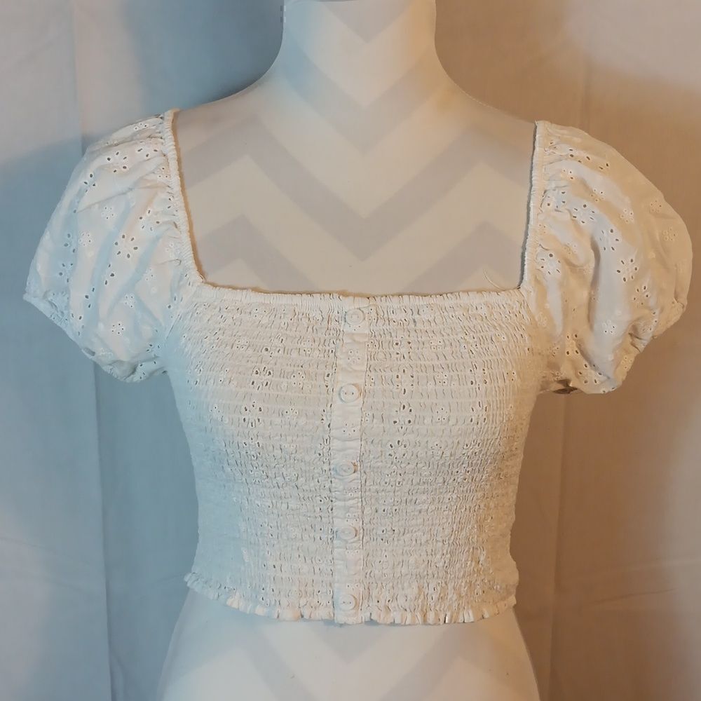 Ambiance White Eyelet Smocked Crop Top